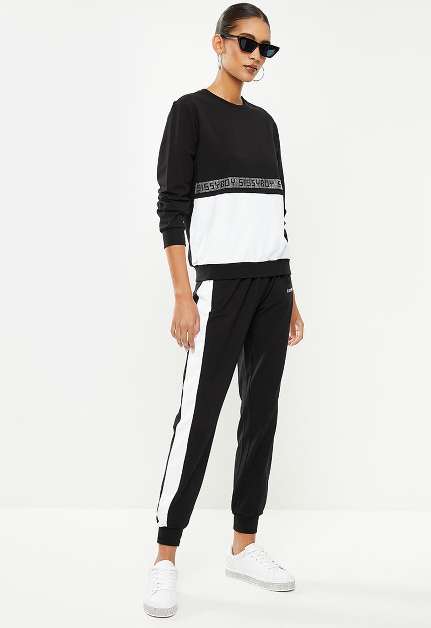 SISSY BOY - Crew neck tracktop with bling logo - black & white 