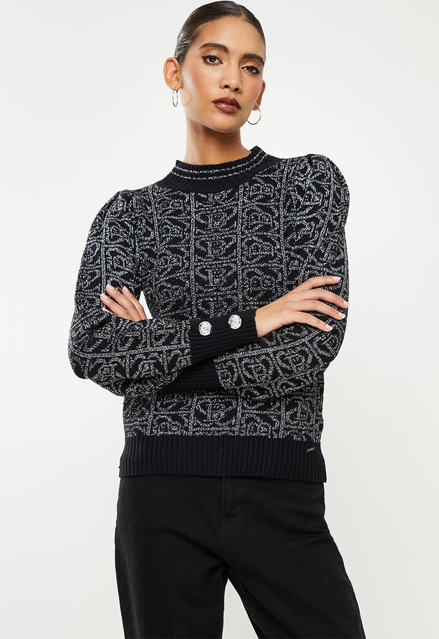 SISSY BOY - Lurex blend logo knit with puff sleeve - silver & black