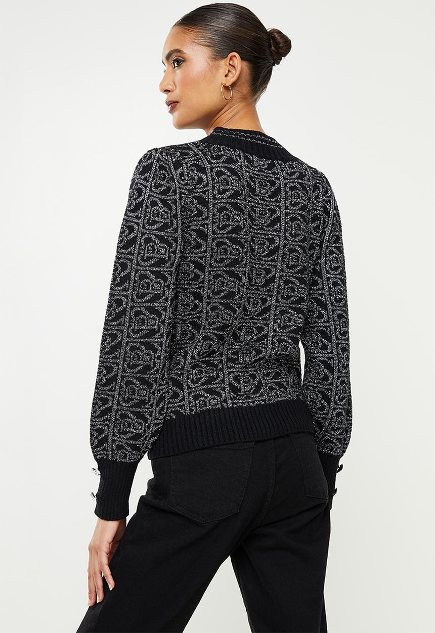 SISSY BOY - Lurex blend logo knit with puff sleeve - silver & black