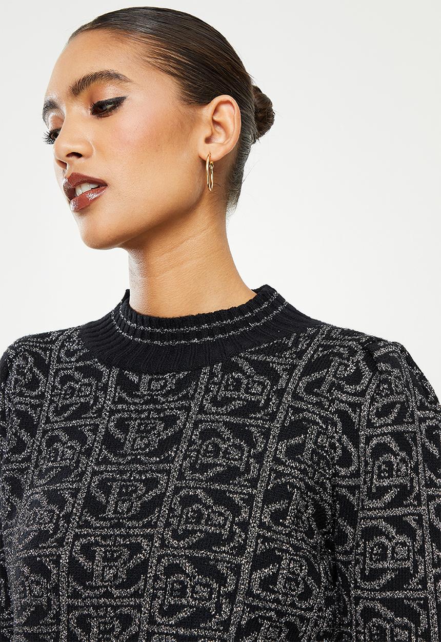 SISSY BOY - Lurex blend logo knit with puff sleeve - silver & black