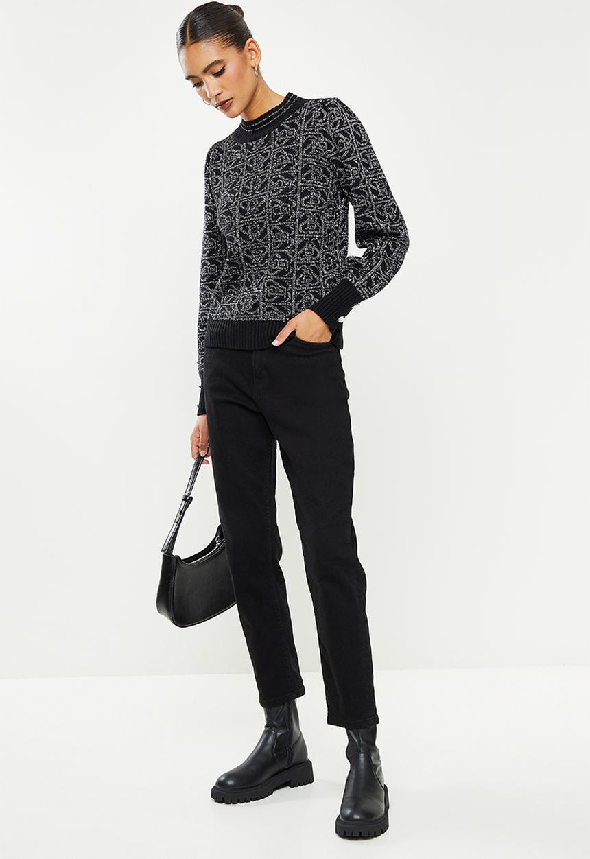 SISSY BOY - Lurex blend logo knit with puff sleeve - silver & black