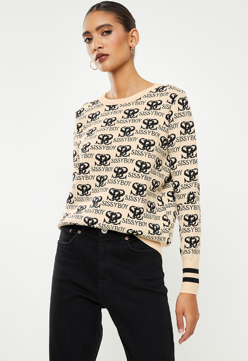 SISSY BOY - All over knit branded sweater - stone & black