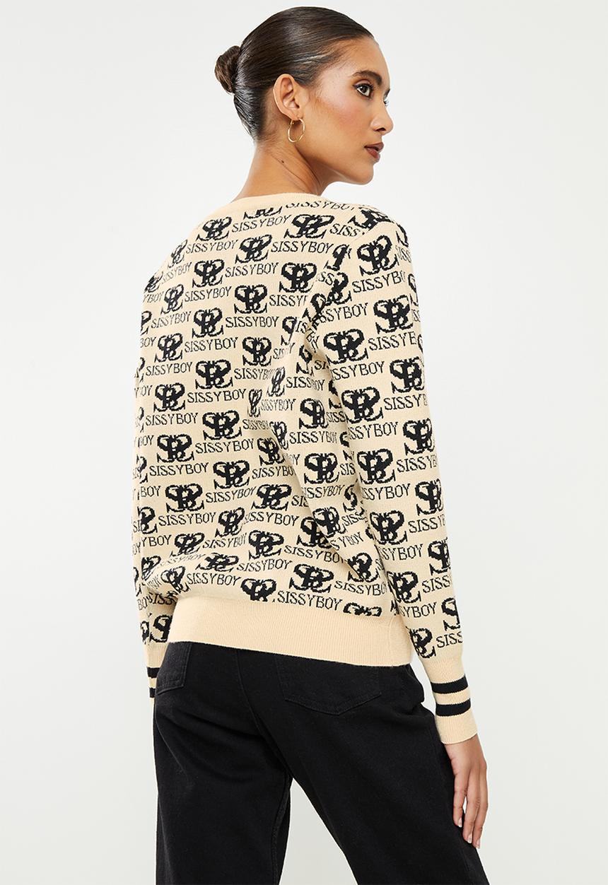 SISSY BOY - All over knit branded sweater - stone & black