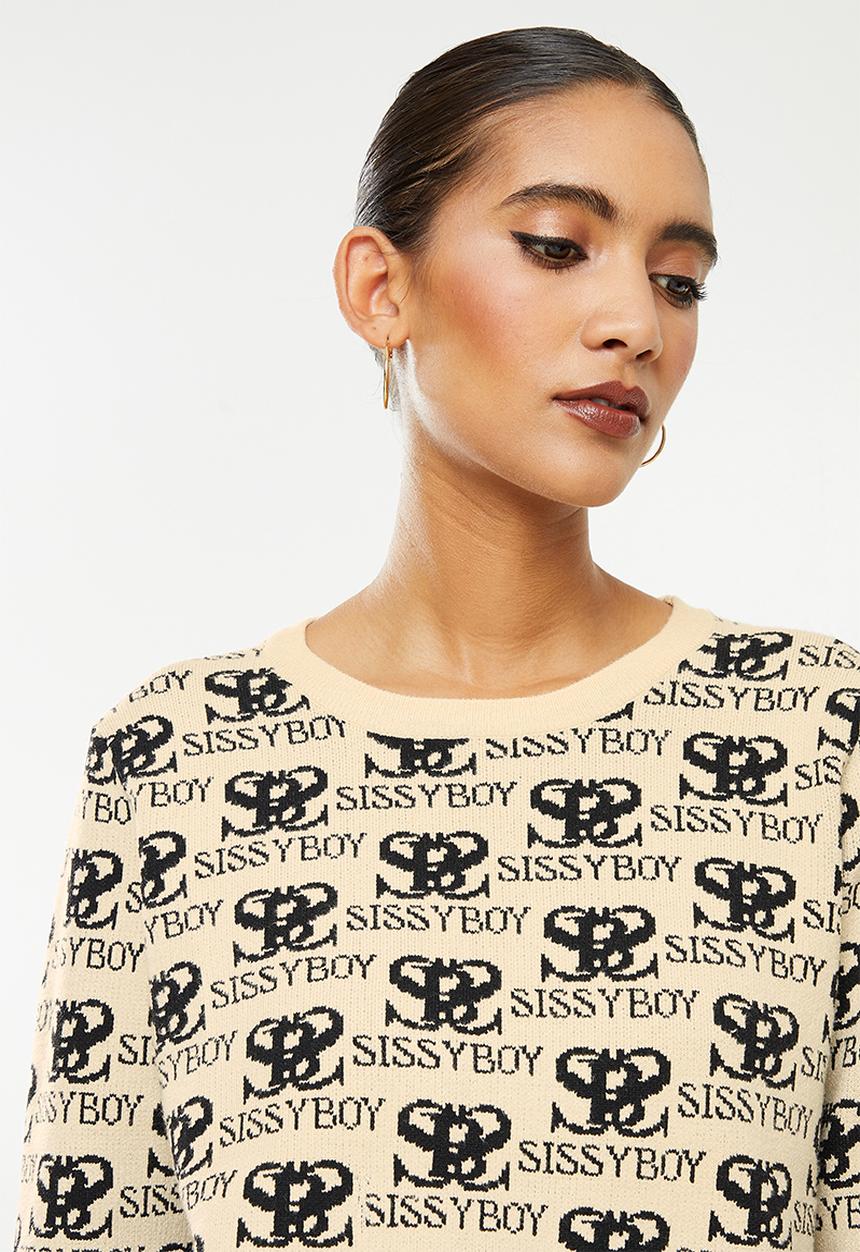 SISSY BOY - All over knit branded sweater - stone & black