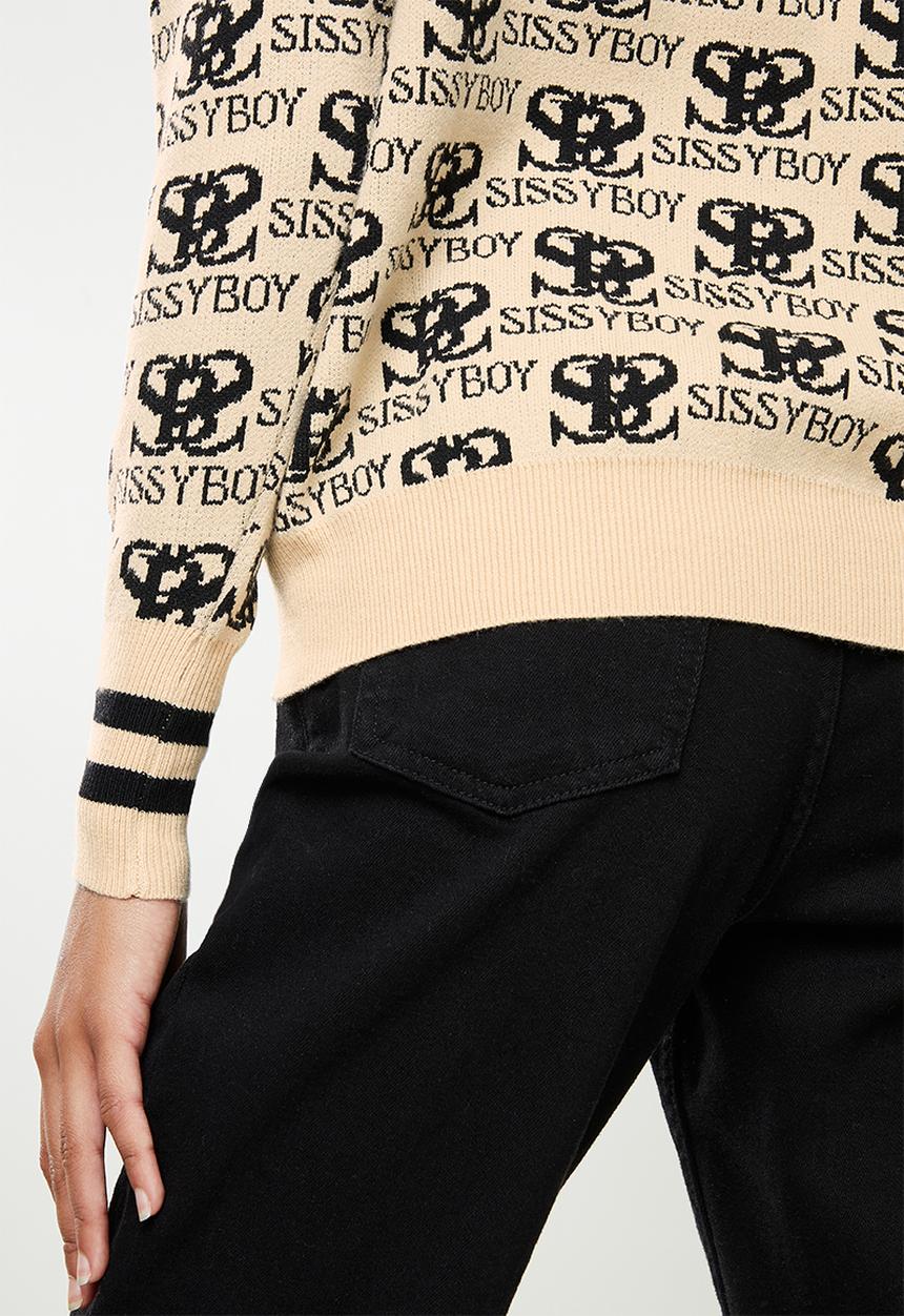 SISSY BOY - All over knit branded sweater - stone & black