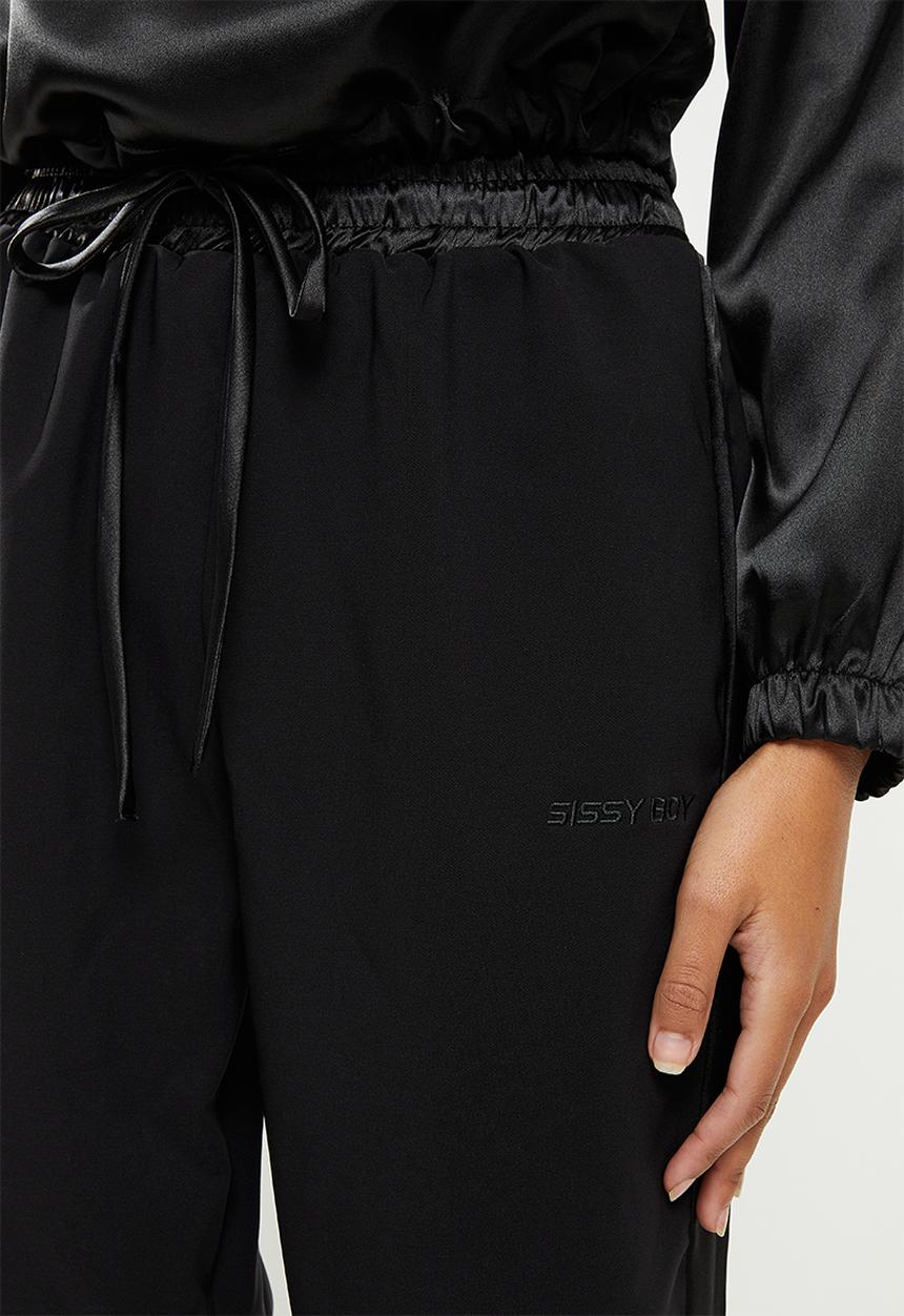 SISSY BOY - Suiting tracksuit pant with satin insets - black