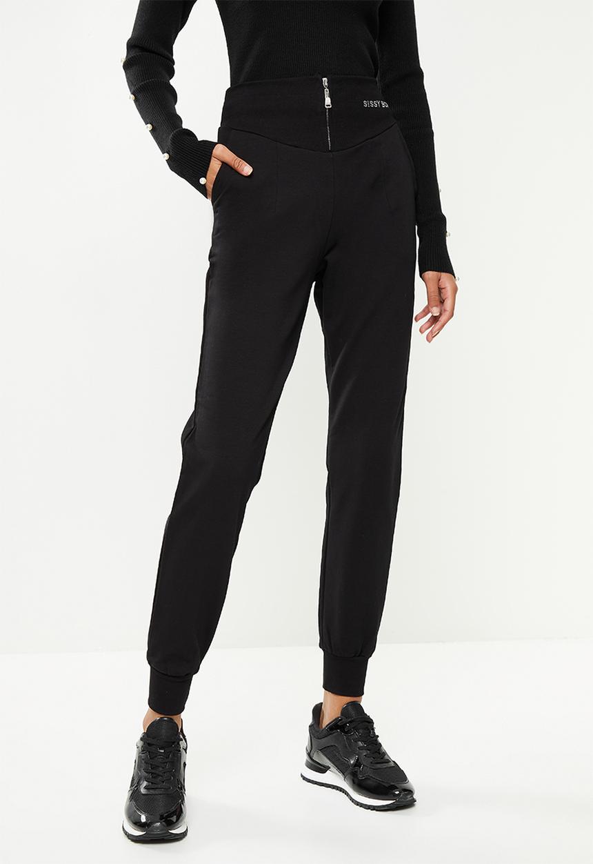 SISSY BOY - Sweatpants with centre front zip and bling logo - black
