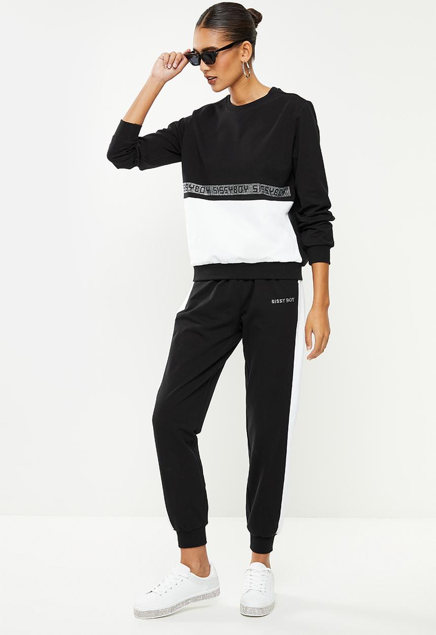 SISSY BOY - Trackpants with bling logo - black & white