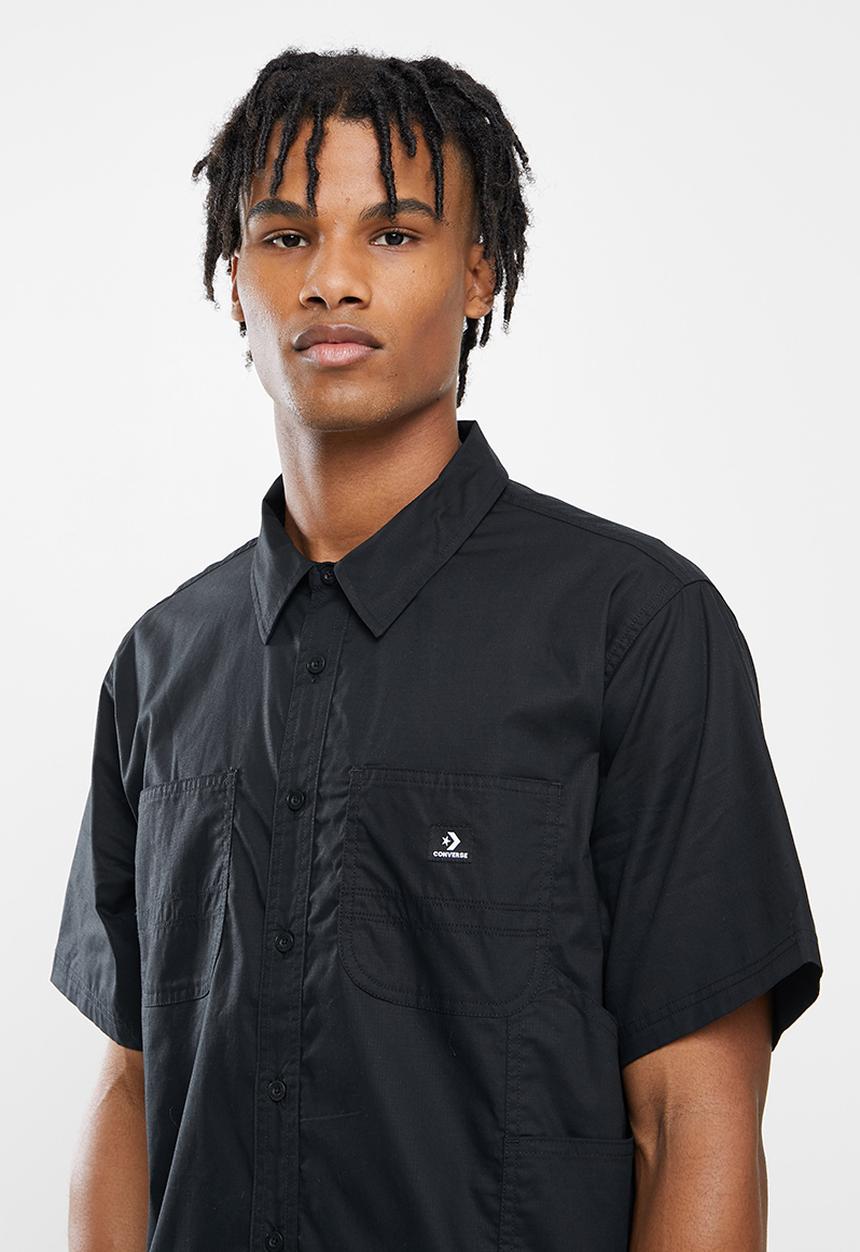 Converse - Solid woven carpenter short sleeve button down - black
