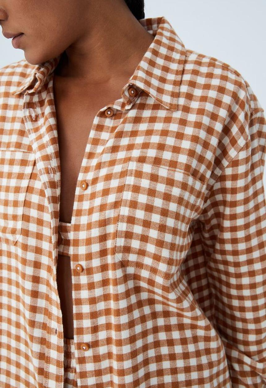 Cotton On - Oversized boyfriend flannel sleep shirt - glazed ginger gingham
