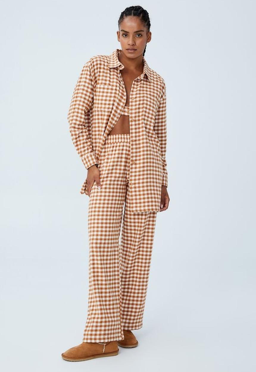 Cotton On - Oversized boyfriend flannel sleep shirt - glazed ginger gingham