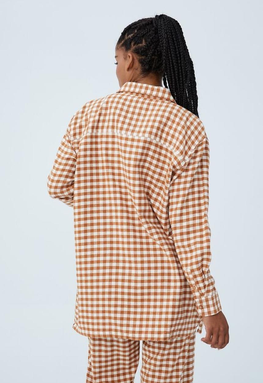 Cotton On - Oversized boyfriend flannel sleep shirt - glazed ginger gingham