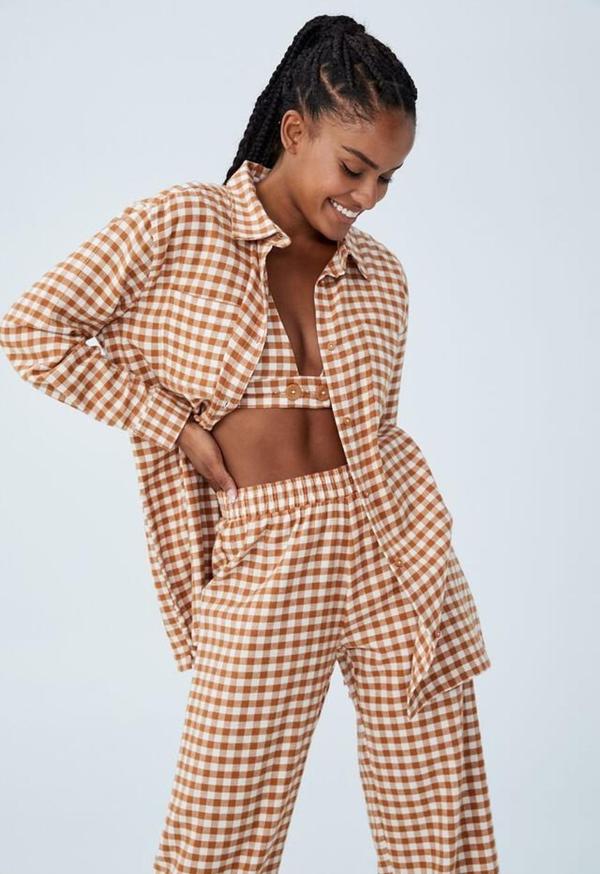 Cotton On - Oversized boyfriend flannel sleep shirt - glazed ginger gingham