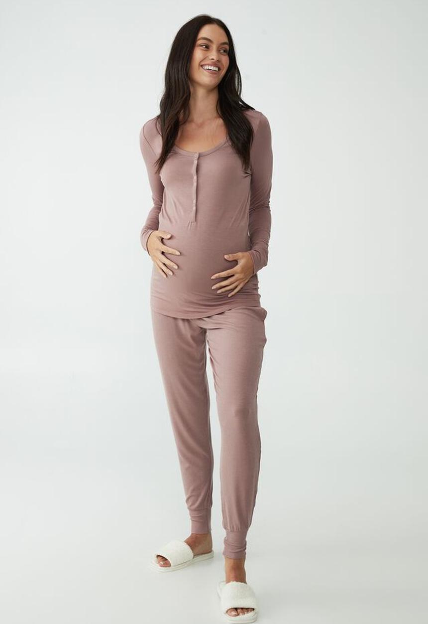 Cotton On - Sleep recovery maternity henley top - woodrose