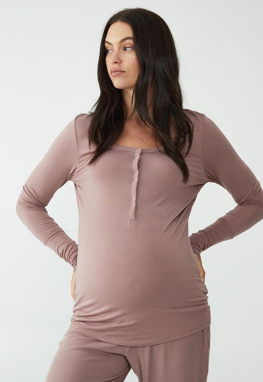 Cotton On - Sleep recovery maternity henley top - woodrose