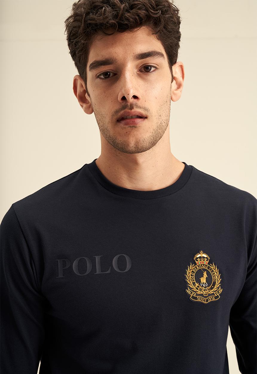 POLO - Equestrian Crest Long Sleeve Tee - Navy