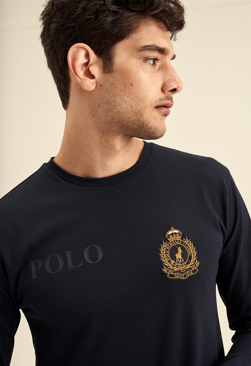 POLO - Equestrian Crest Long Sleeve Tee - Navy