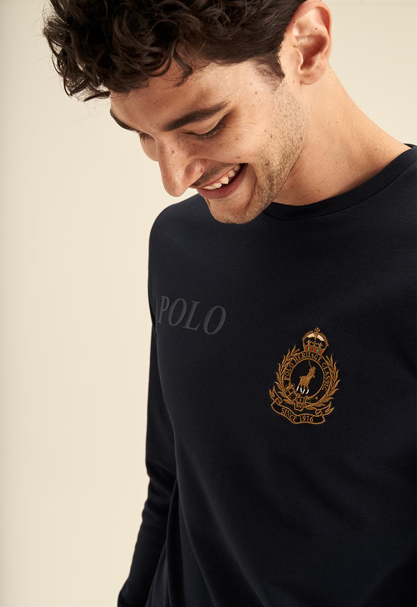 POLO - Equestrian Crest Long Sleeve Tee - Navy
