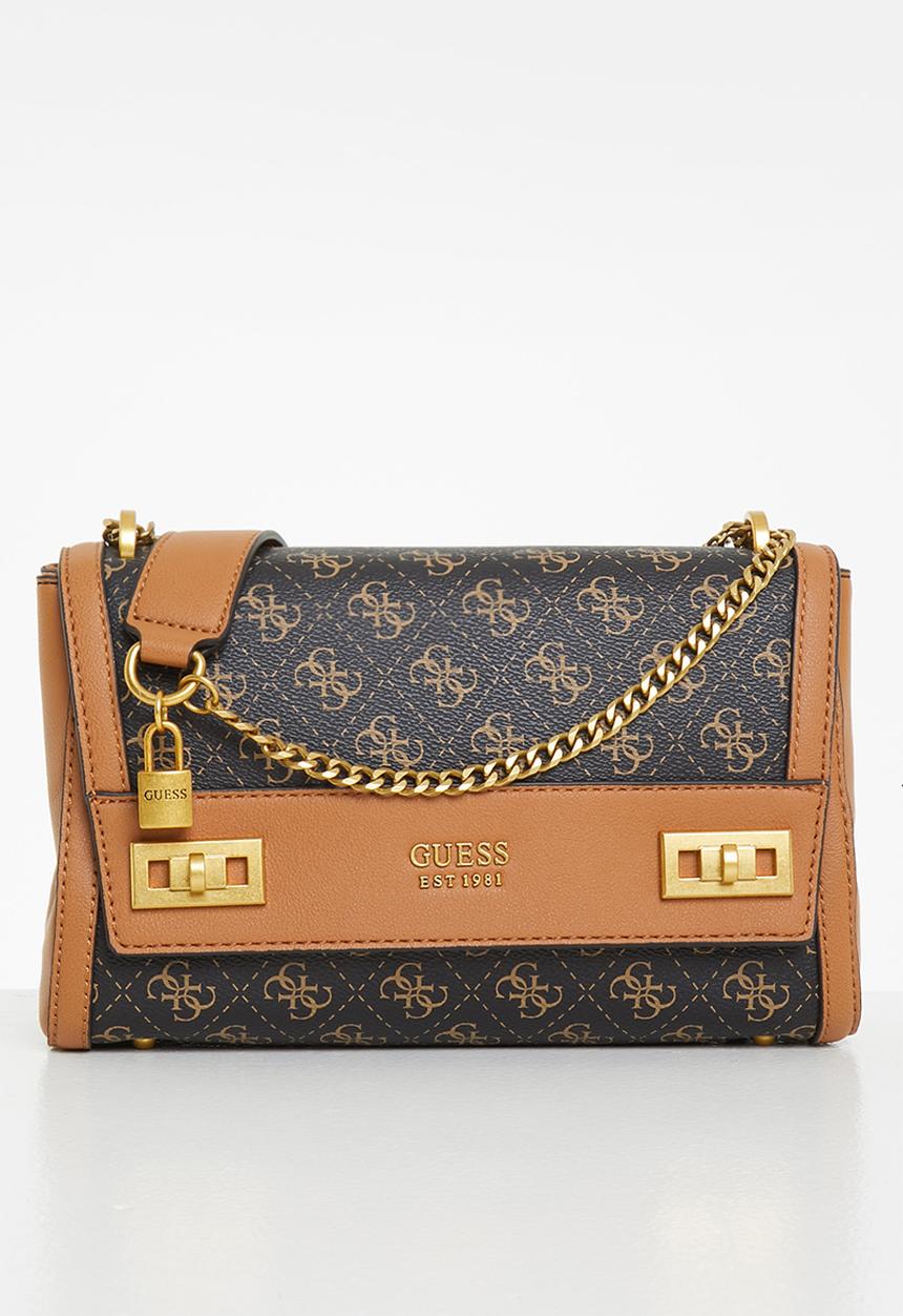GUESS - Katey flap shoulder bag - brown & cognac