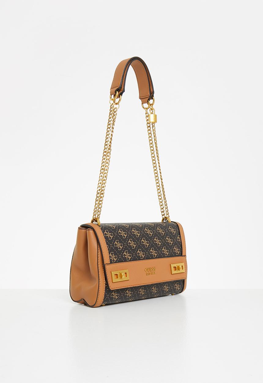 GUESS - Katey flap shoulder bag - brown & cognac