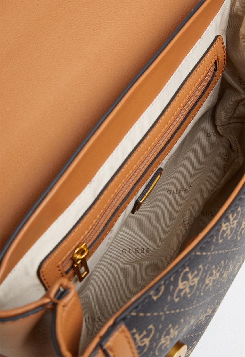 GUESS - Katey flap shoulder bag - brown & cognac