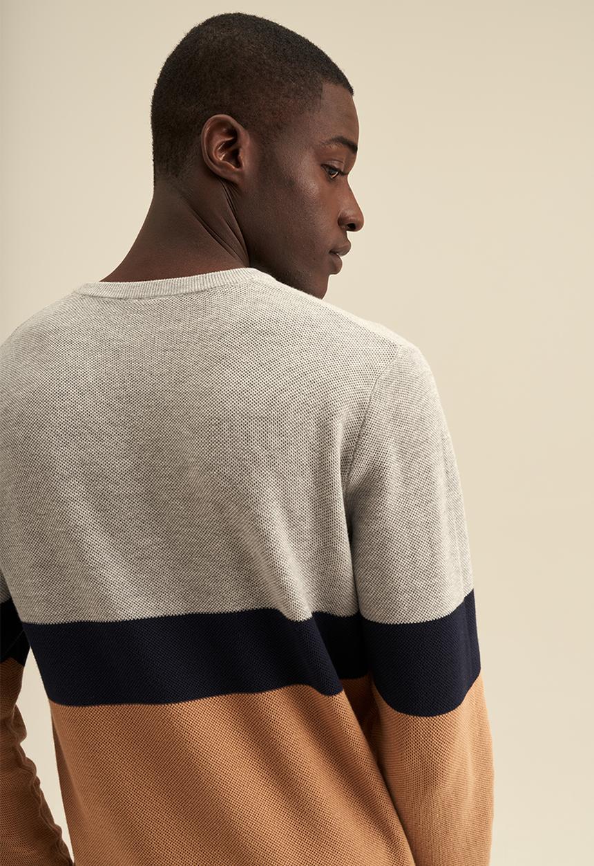 POLO - Textured Striped Block Knitwear - Camel & Grey