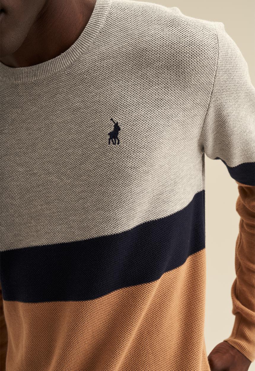 POLO - Textured Striped Block Knitwear - Camel & Grey