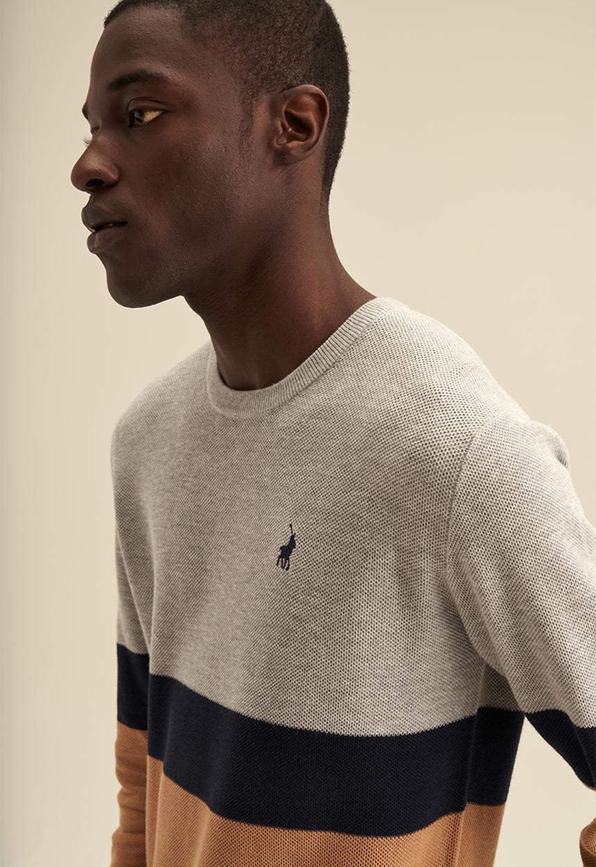 POLO - Textured Striped Block Knitwear - Camel & Grey