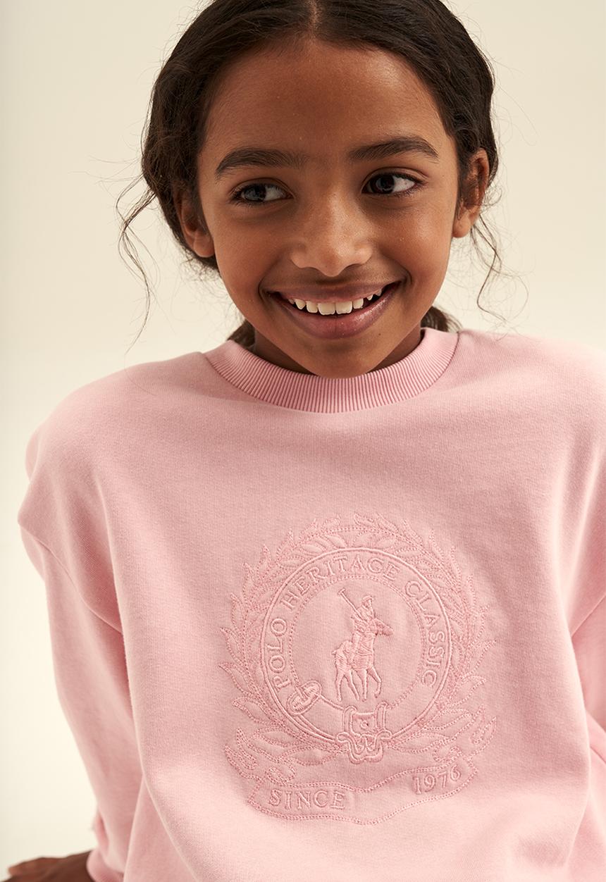 POLO - Girls crested crew neck sweater - pink
