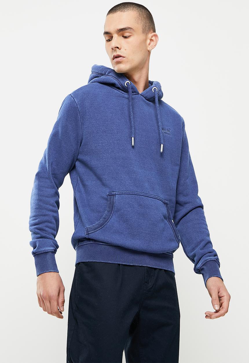 Superdry. - Vintage logo emb hood - mid indigo
