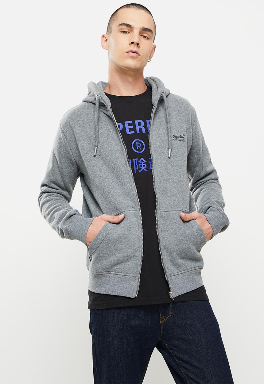 Superdry. - Vintage logo emb ziphood bb no - rich charcoal marl