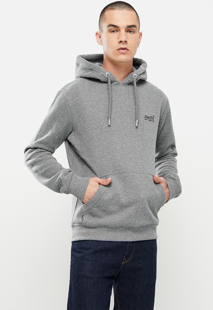 Superdry. - Vintage logo emb hood - rich charcoal marl