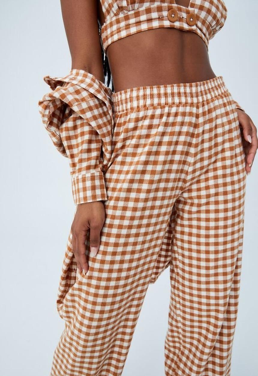 Cotton On - Wide leg flannel bed pant - glazed ginger gingham