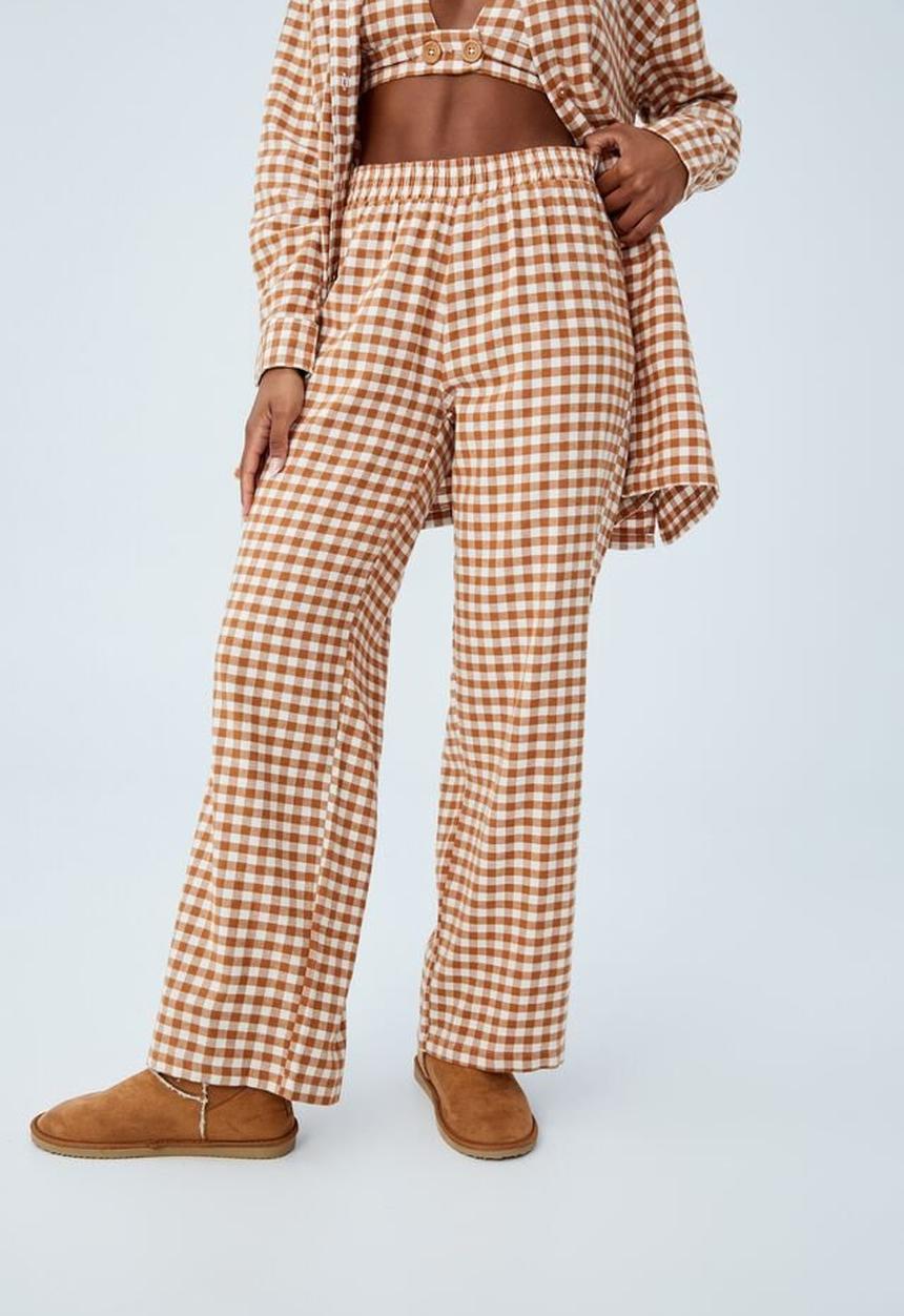 Cotton On - Wide leg flannel bed pant - glazed ginger gingham