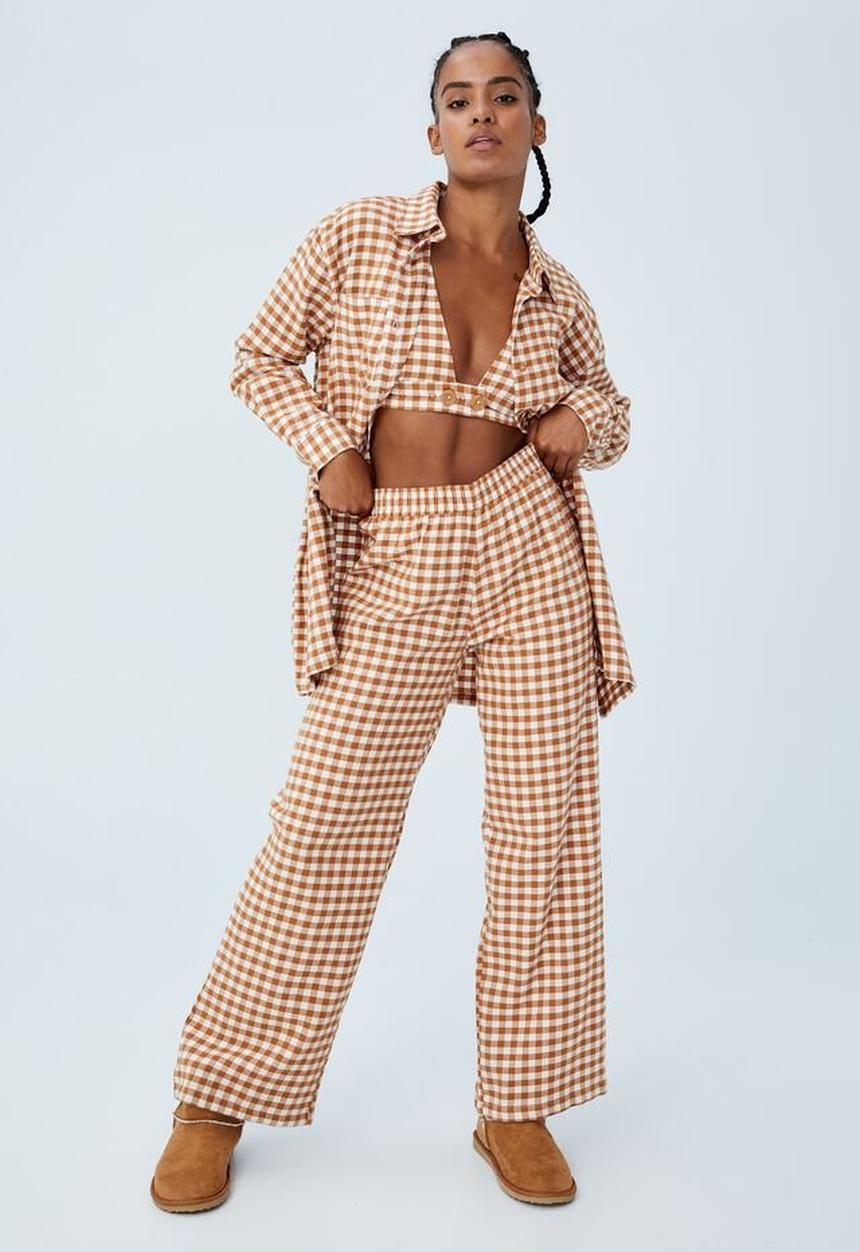 Cotton On - Wide leg flannel bed pant - glazed ginger gingham