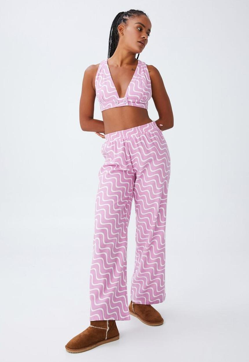 Cotton On - Wide leg flannel bed pant - violet tulle wave