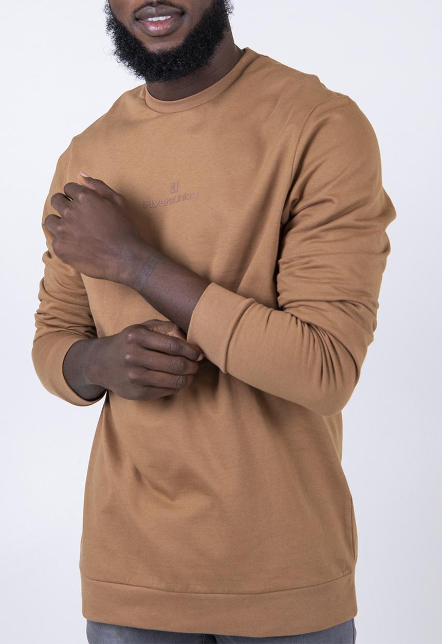 Flyersunion - Fashion crew neck fleece sweater - tan