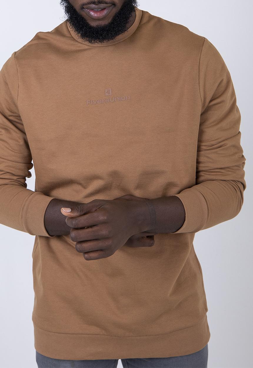 Flyersunion - Fashion crew neck fleece sweater - tan