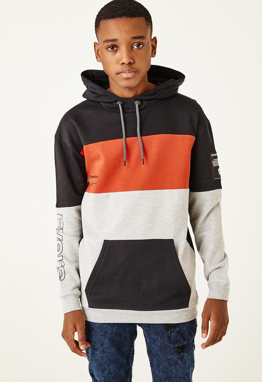 Flyersunion - Contrast panel hoodie - black & orange