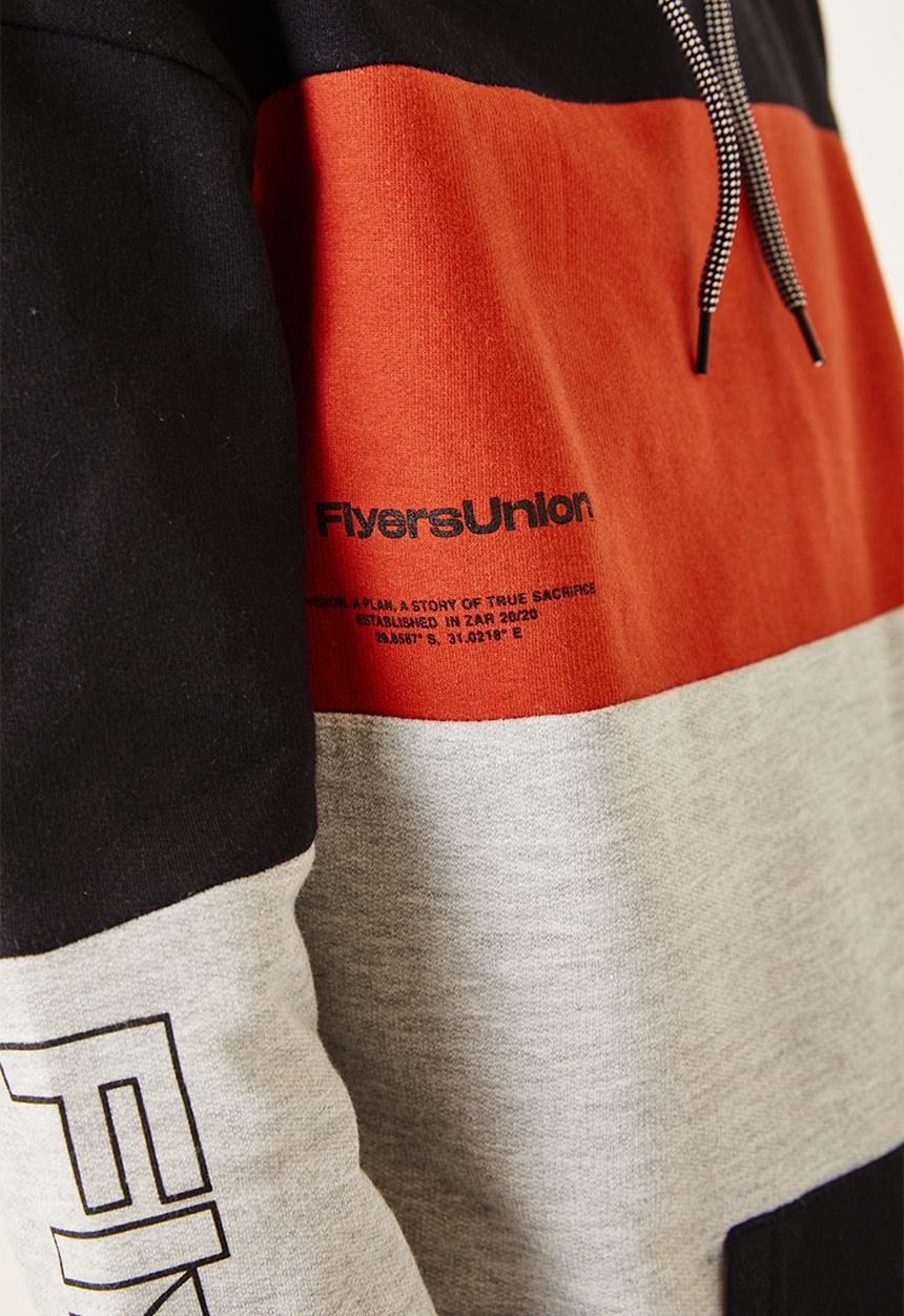 Flyersunion - Contrast panel hoodie - black & orange