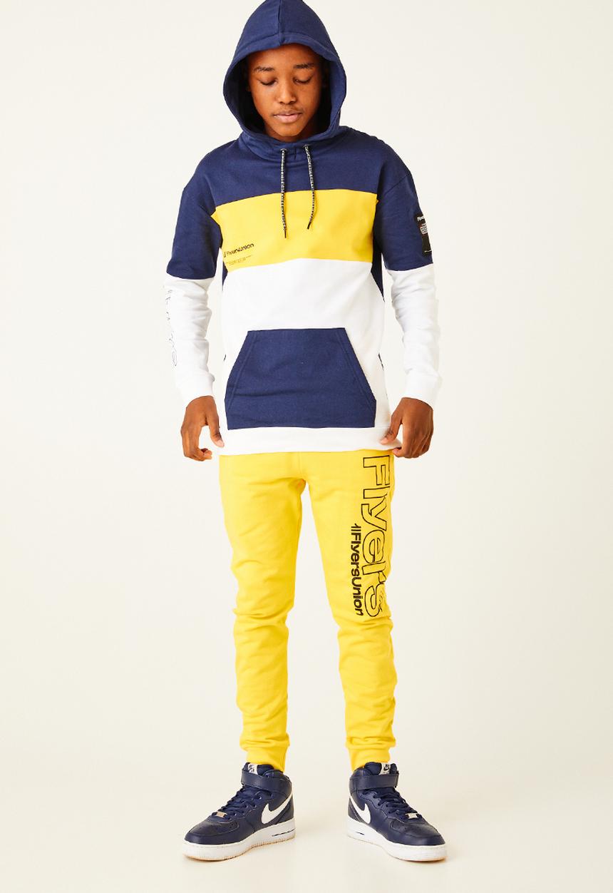 Flyersunion - Contrast panel hoodie - navy & yellow