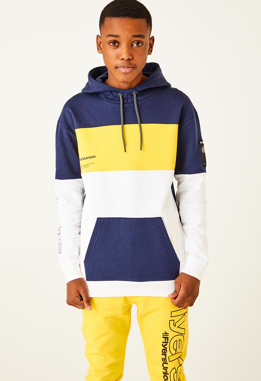 Flyersunion - Contrast panel hoodie - navy & yellow