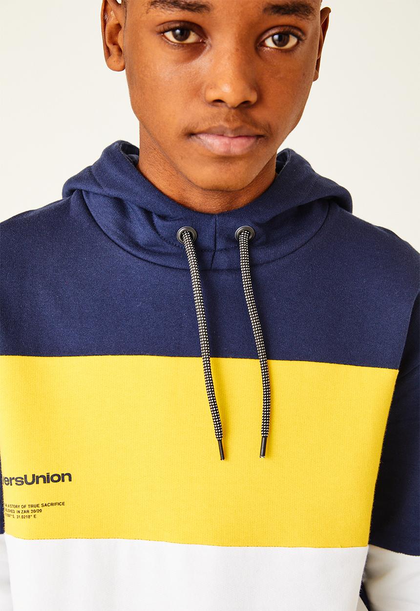 Flyersunion - Contrast panel hoodie - navy & yellow