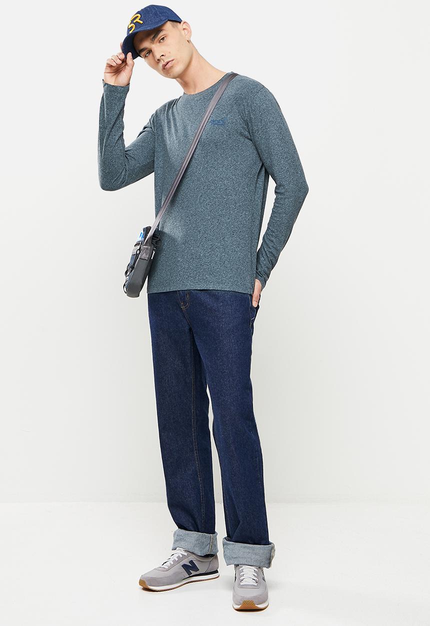 Superdry. - Vintage logo emb long sleeve top - blue jaspe