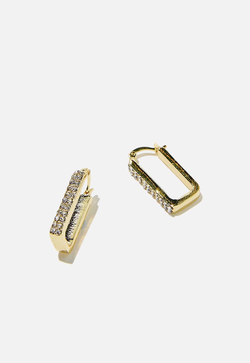 Rubi - Premium mid hoop - gold plated rectangle diamante