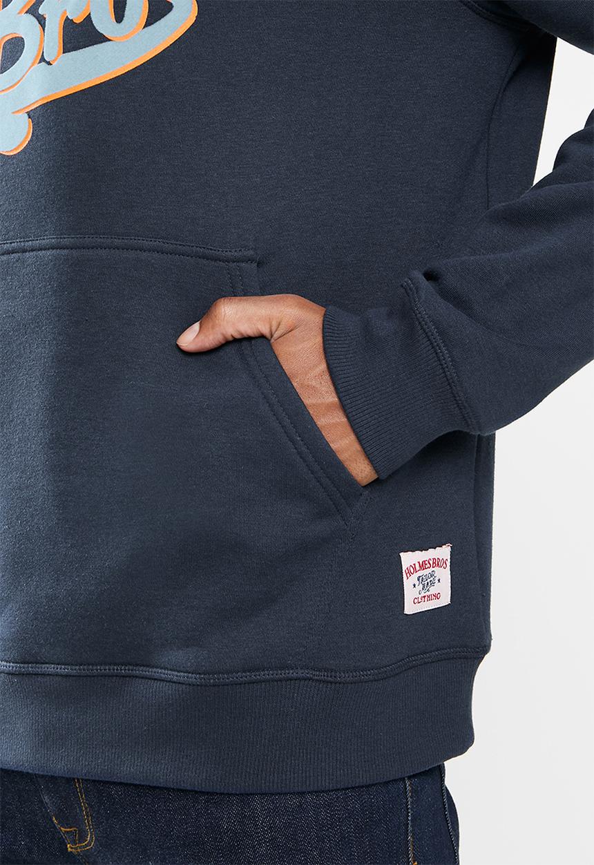 Holmes Bro's - Bros flock pullover hoody - navy