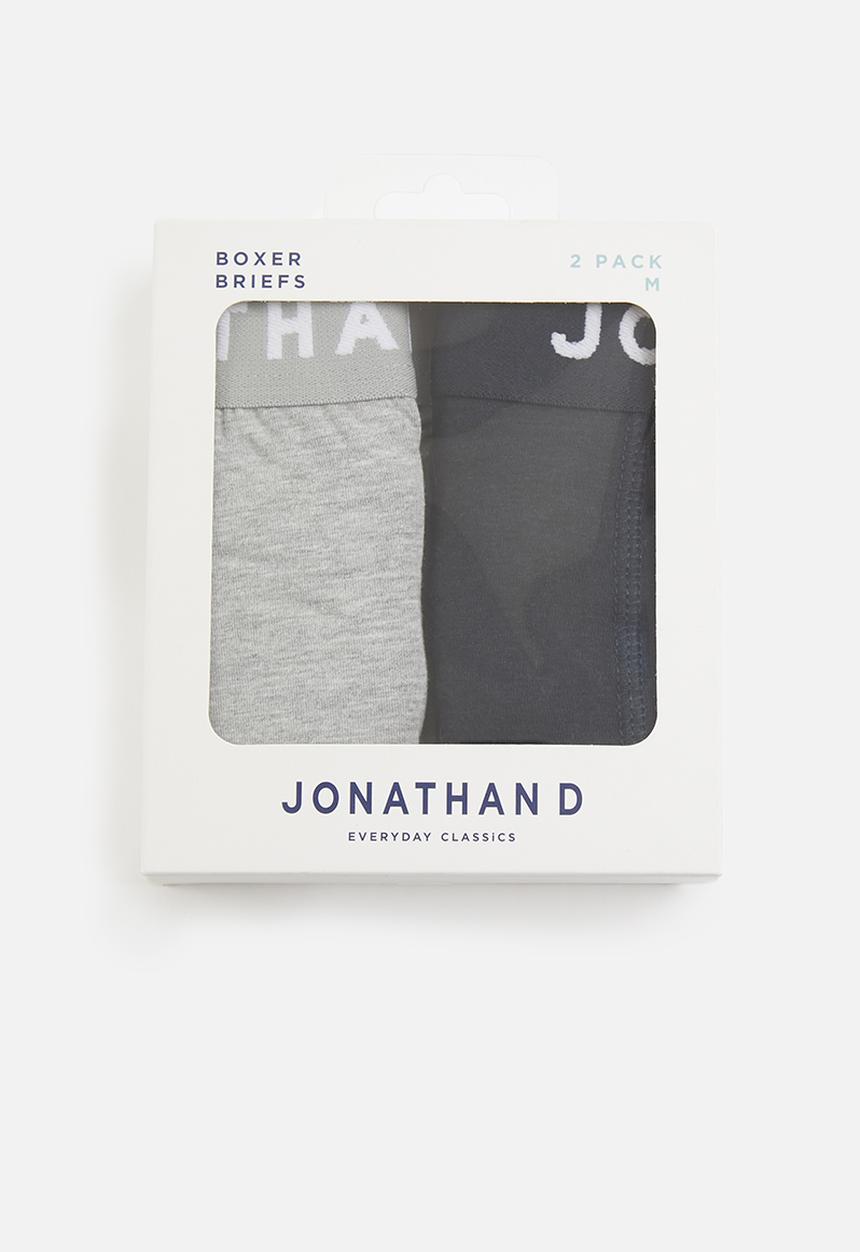 Jonathan D - Knitted 2 Pack Trunks with elasticated waistband - Grey/Navy