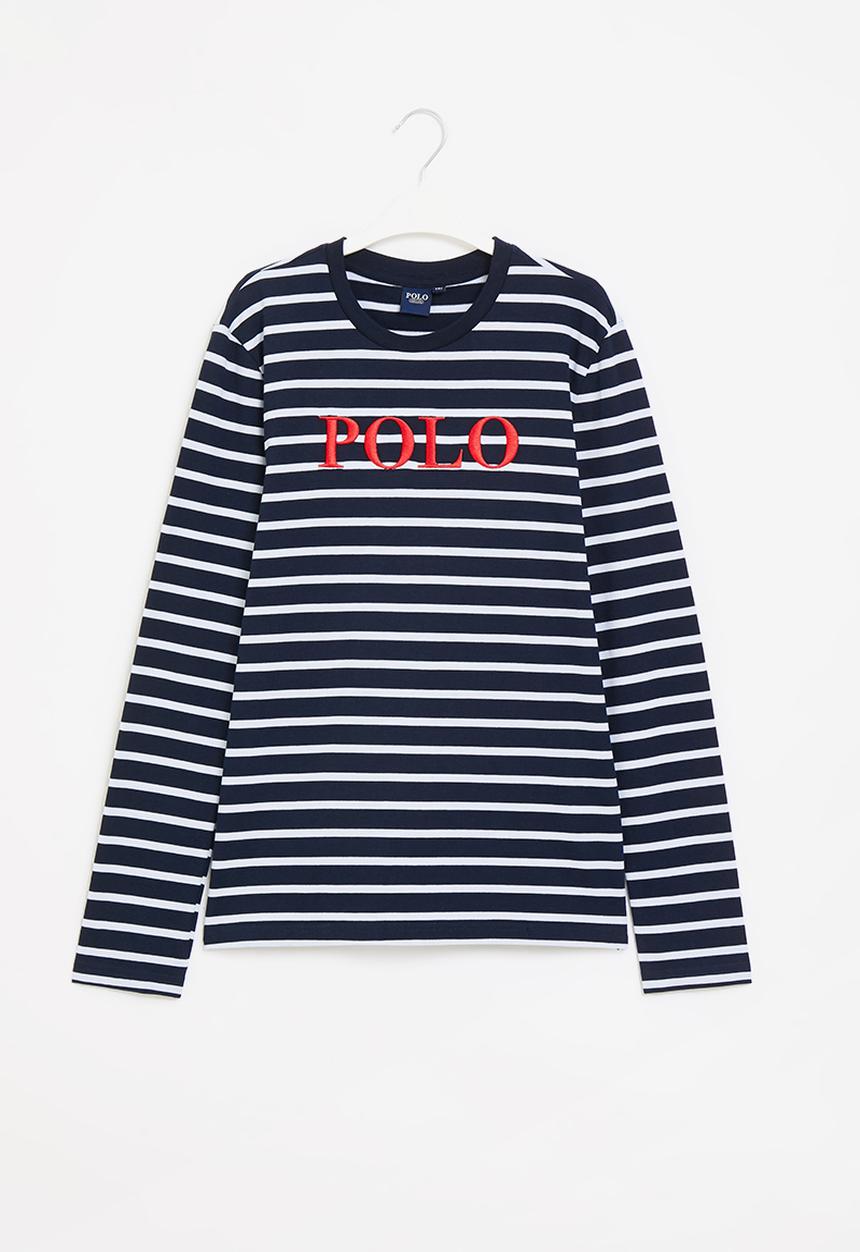 POLO - Boys striped long sleeve embroidered tee - navy