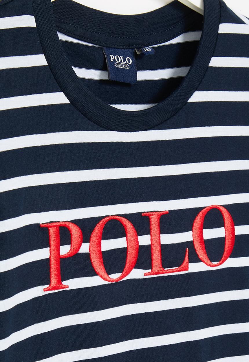 POLO - Boys striped long sleeve embroidered tee - navy