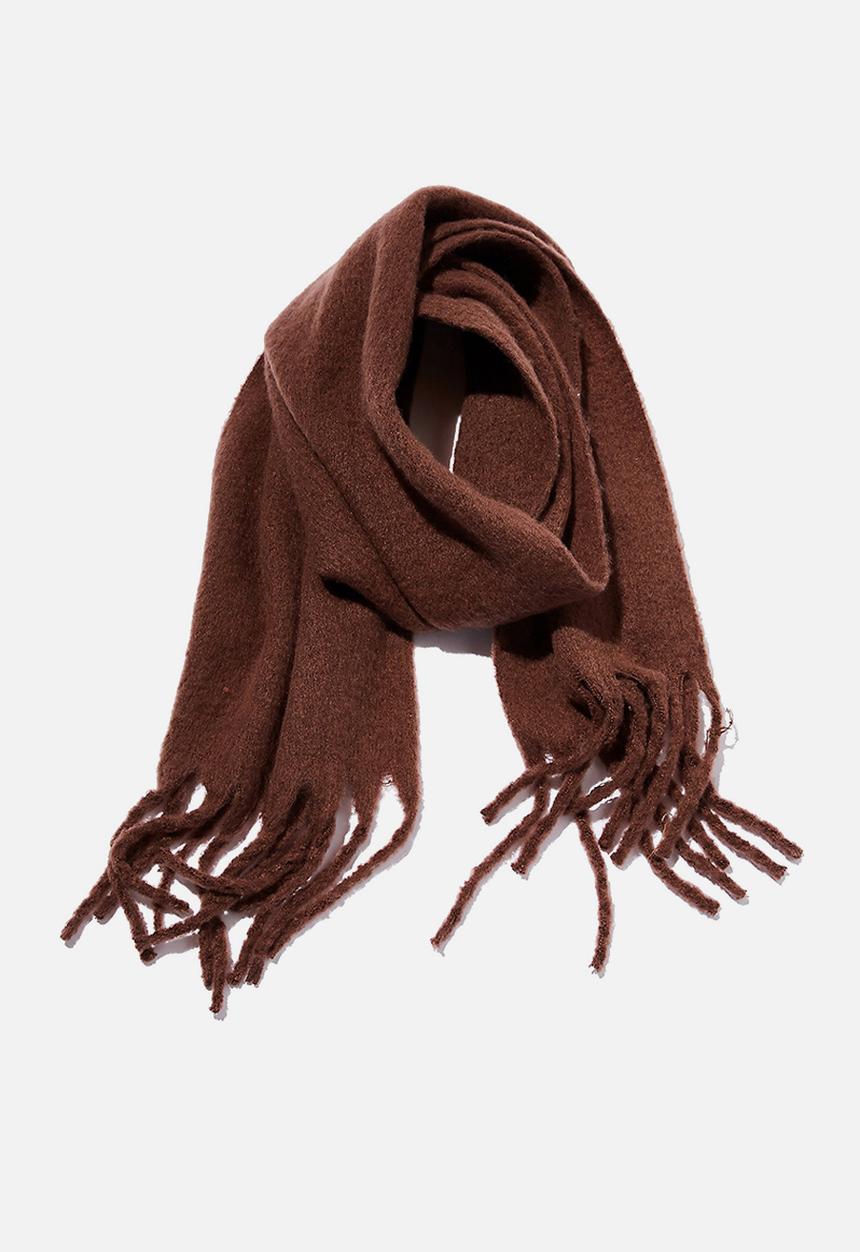 Rubi - Phoebe brushed tassel scarf - cocoa bean